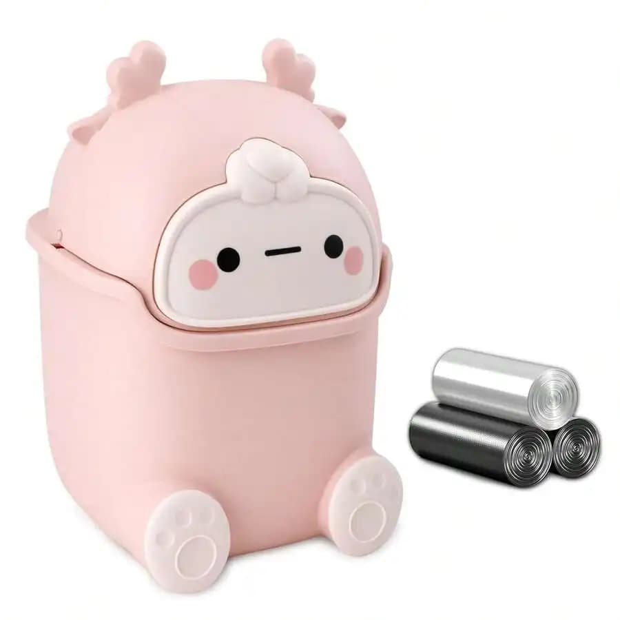 Cute Mini Desktop Trash Bin With Flip Lid Plastic Wastebasket For Office Home Bedroom Bathroom