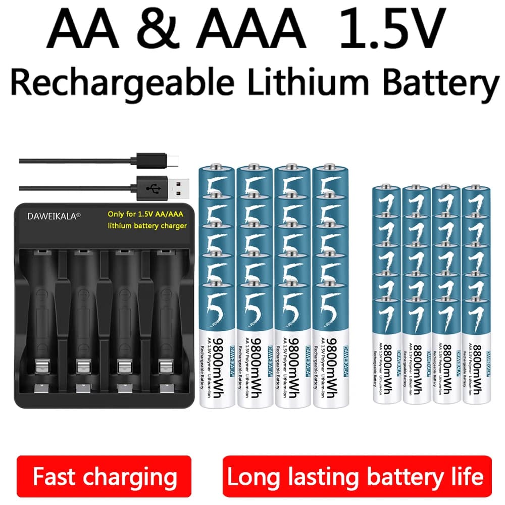 Batteria AA AAA batteria ricaricabile agli ioni di litio da 1.5V per mouse con telecomando caricatore USB giocattolo elettrico con ventola piccola