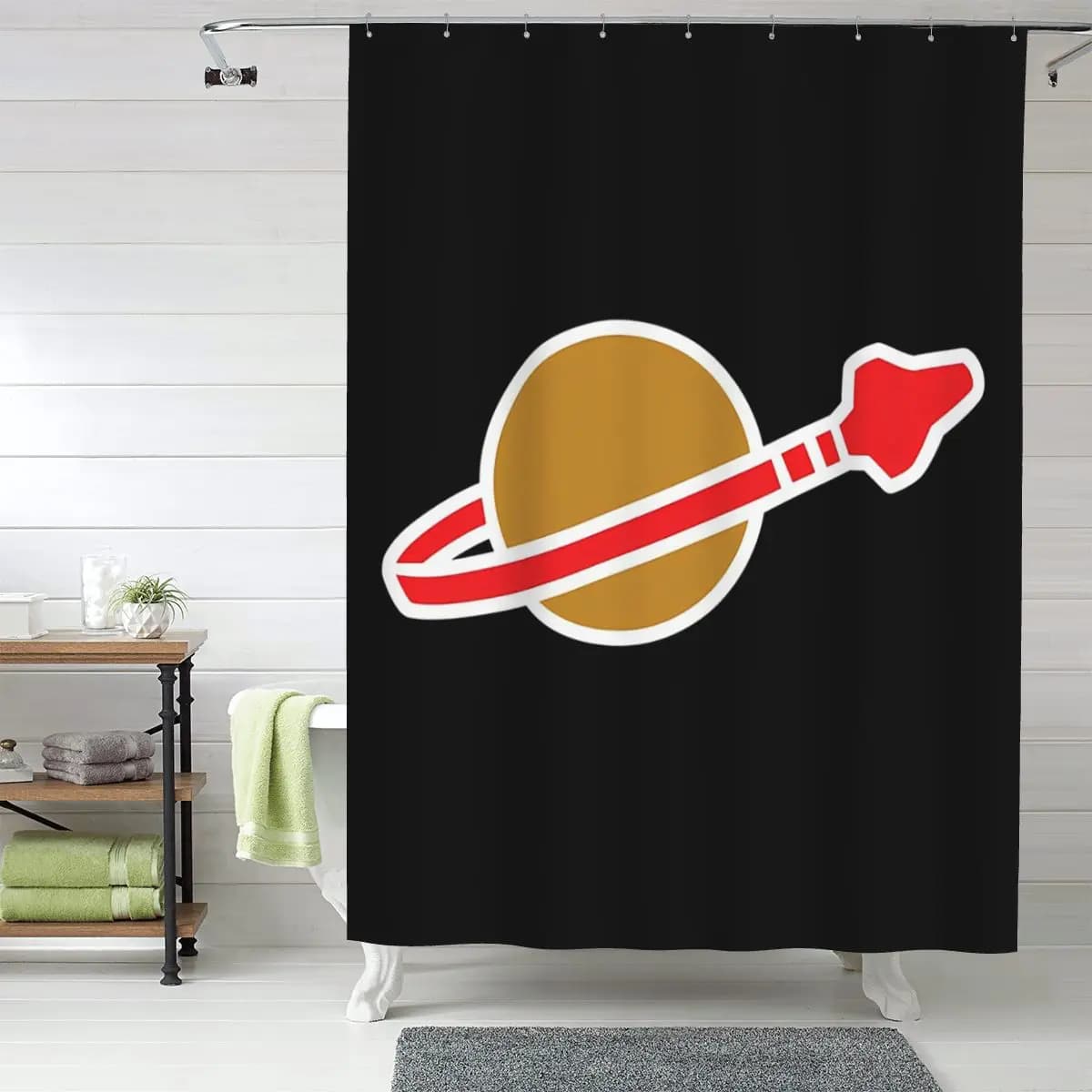 Tenda da doccia classica con logo Space, tende da bagno impermeabili in poliestere con ganci