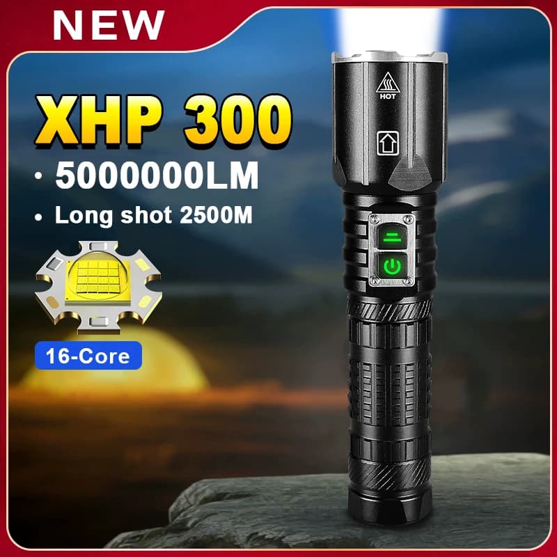Torcia a Led più potente XHP300 torcia ricaricabile USB XHP199 torcia tattica ad alta potenza lanterna da lavoro da campeggio