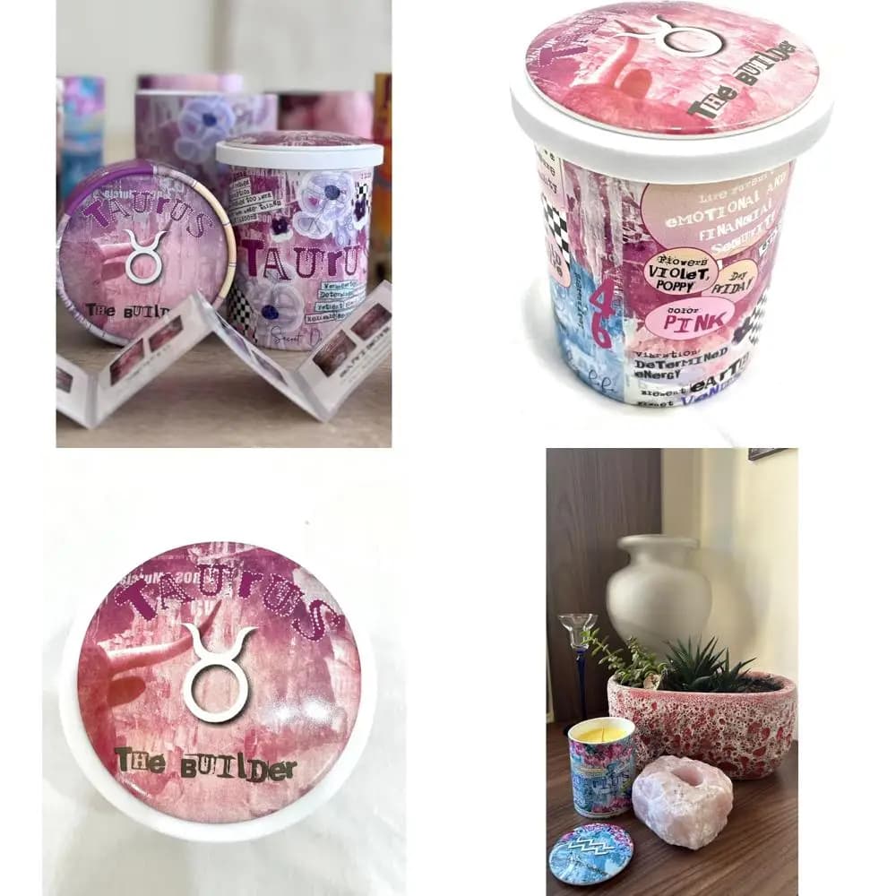 Reusable ceramic jar, 12,3 oz, 80-hour burning time, clean burn, astrology theme gift