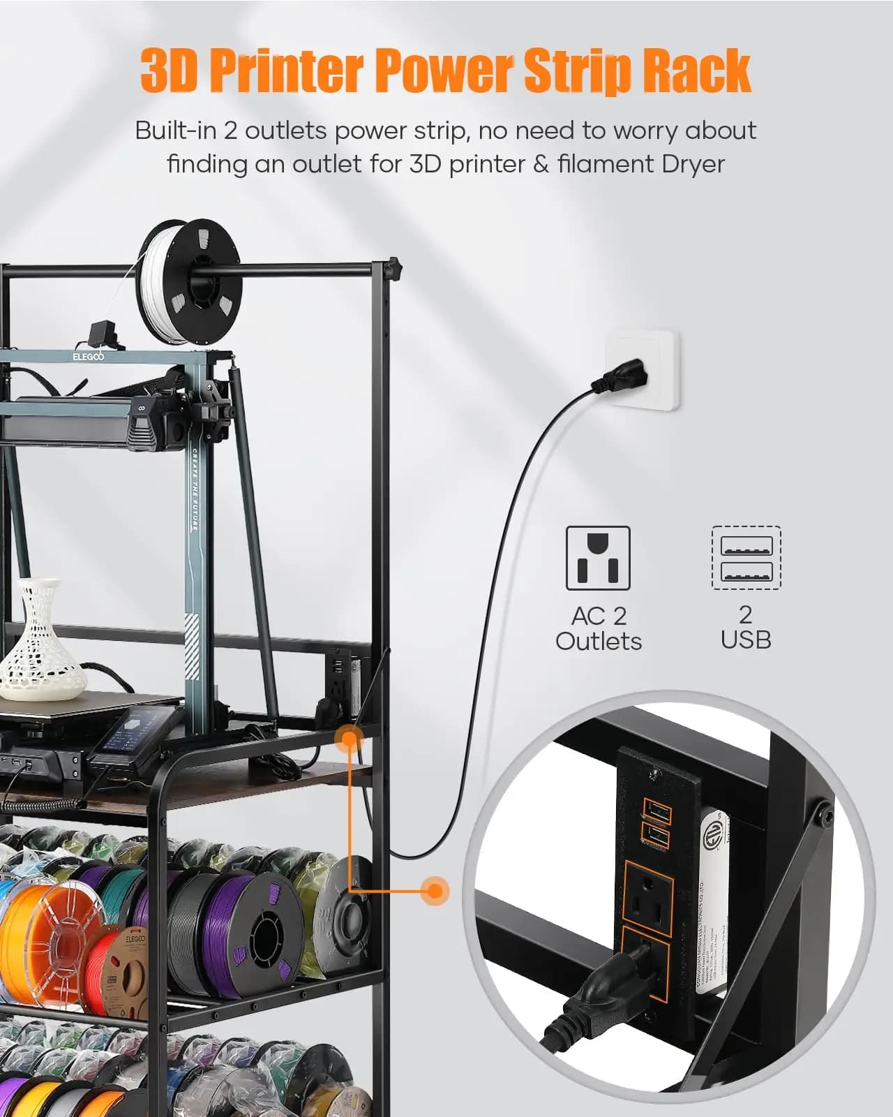 3D Printer Filament Cartridge Resistant with Wheels, Organizer for Spools PLA ABS PETG for Garage