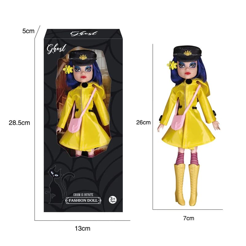 Ghost Coraline Doll Two In One Collectible Action Figure Yellow Raincoat Pajama Version With Black Cat Accessory Collectible Toy