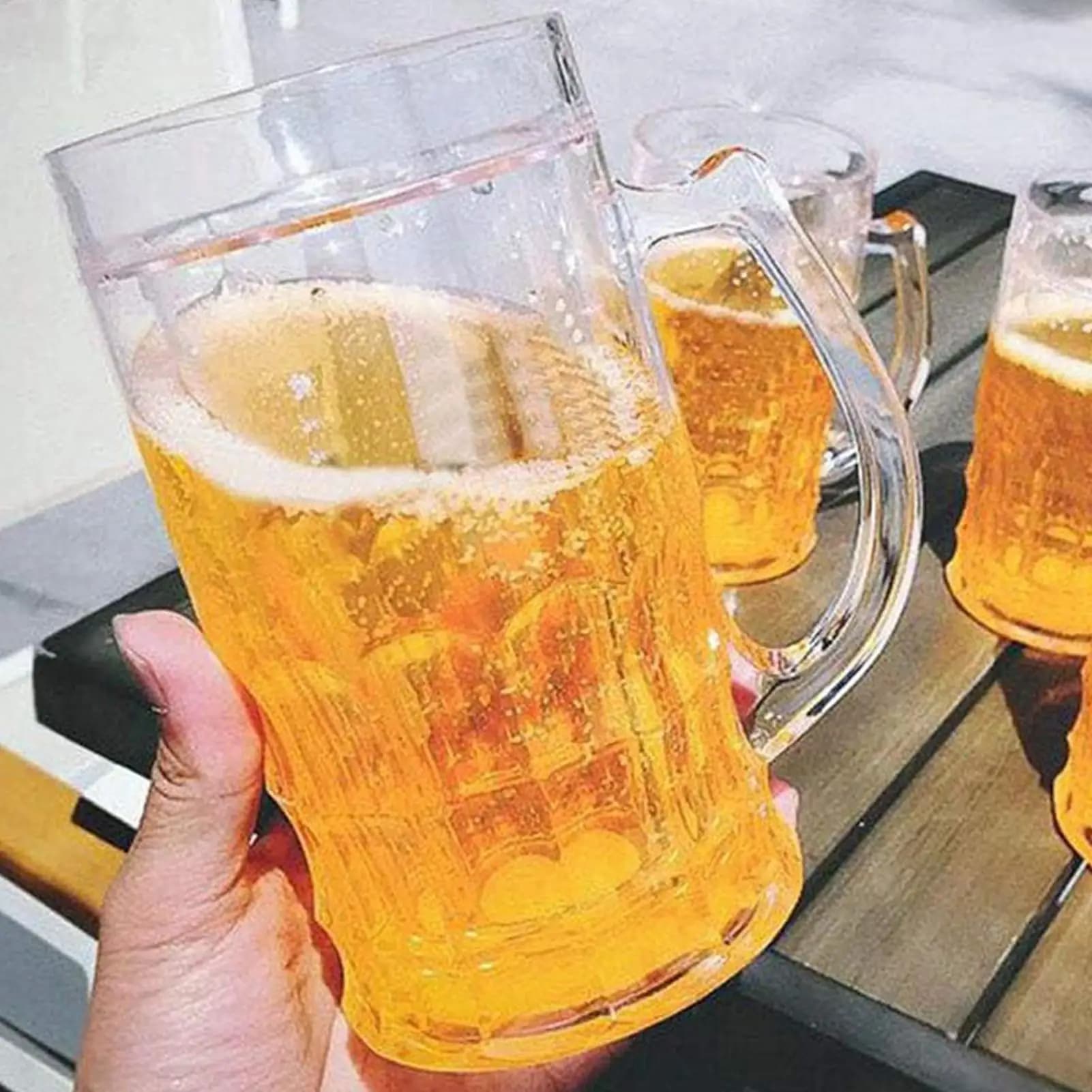 Boccale da birra finto da 450 ml, realistico, con manici, giocattolo scherzoso, modello di birra creativo, per feste sicure, barbecue e vacanze