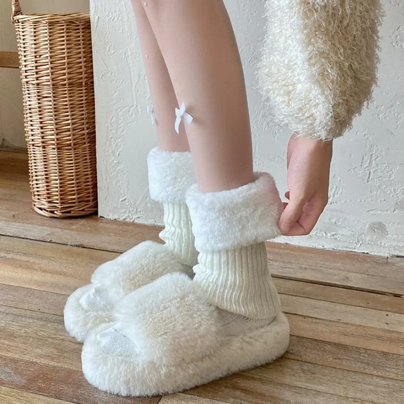 Women's Fashion Turn-over Fur Trim Scaldamuscoli Autumn Winter Cuffs for Hot Boots Toppers Thick Crochet Socks Knitted Cups Warm