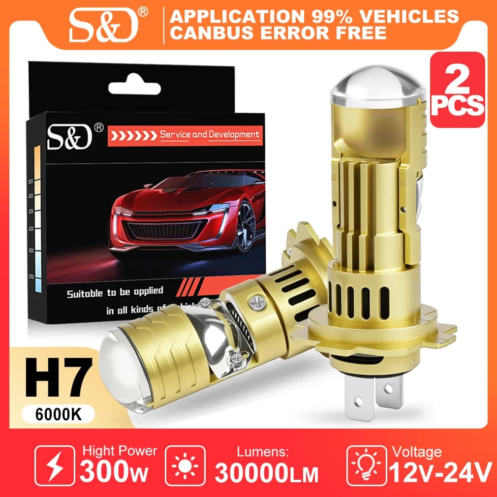 S&D H7 Proiettore LED Lente Faro Mini 1:1 Lampadina per auto wireless Plug & Play Canbus 6000K LED Faro per auto con ventola turbo Lampada automatica