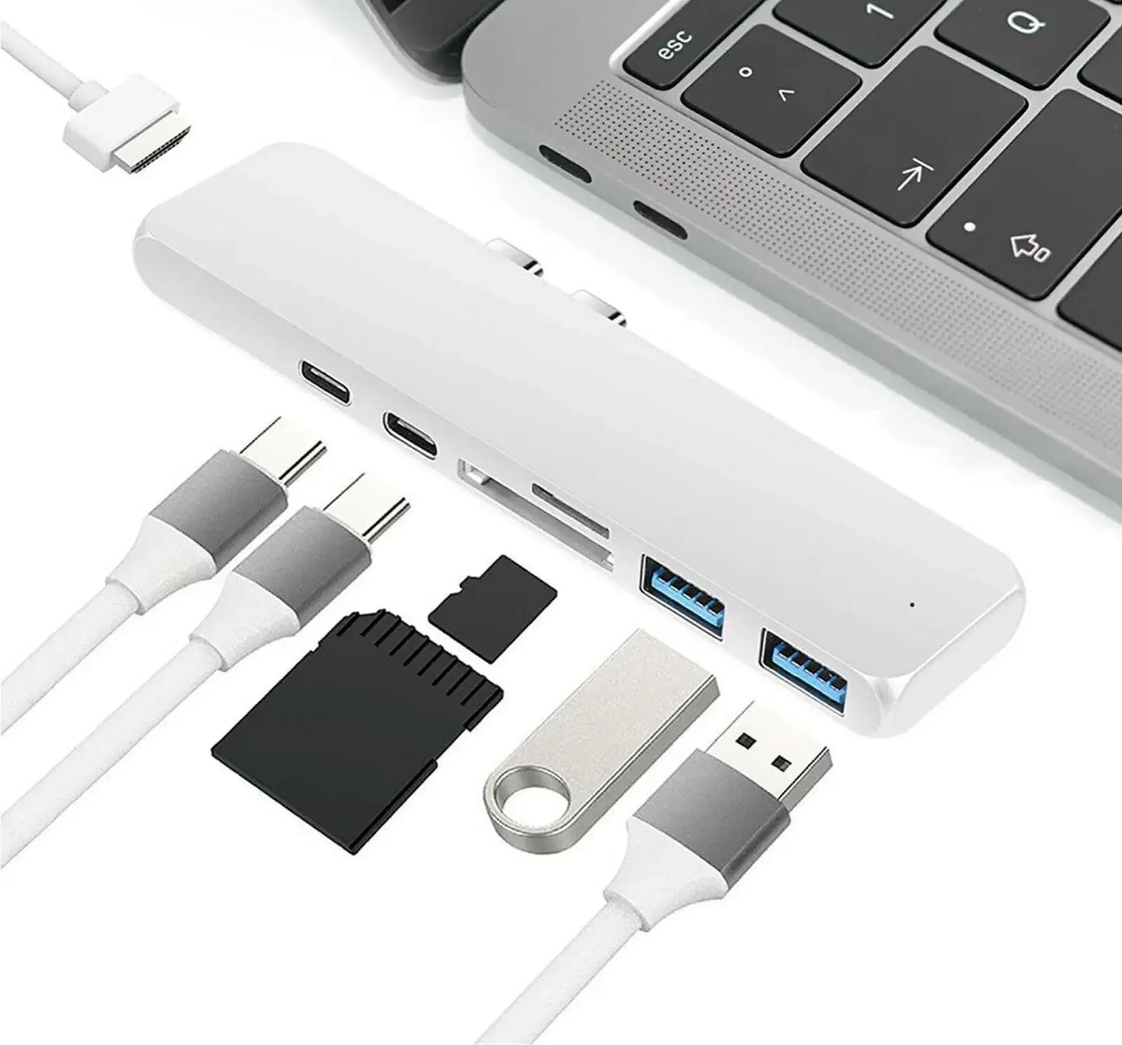 HUB adattatore USB 3.0 compatibile HDMI 4K con uscita HD USB-C tipo C 7 in 1 per MacBook Pro