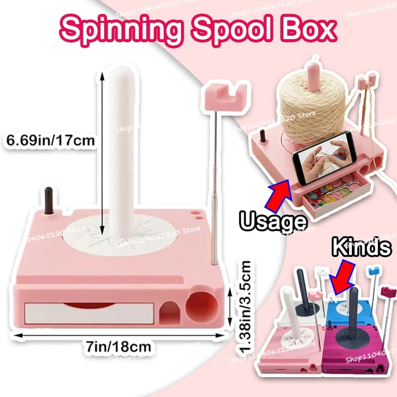 Box for drawers with multifunctional DIY-to-te rotary coil Storage device for weaving accessories with detachable hand sewing hook with telephone support