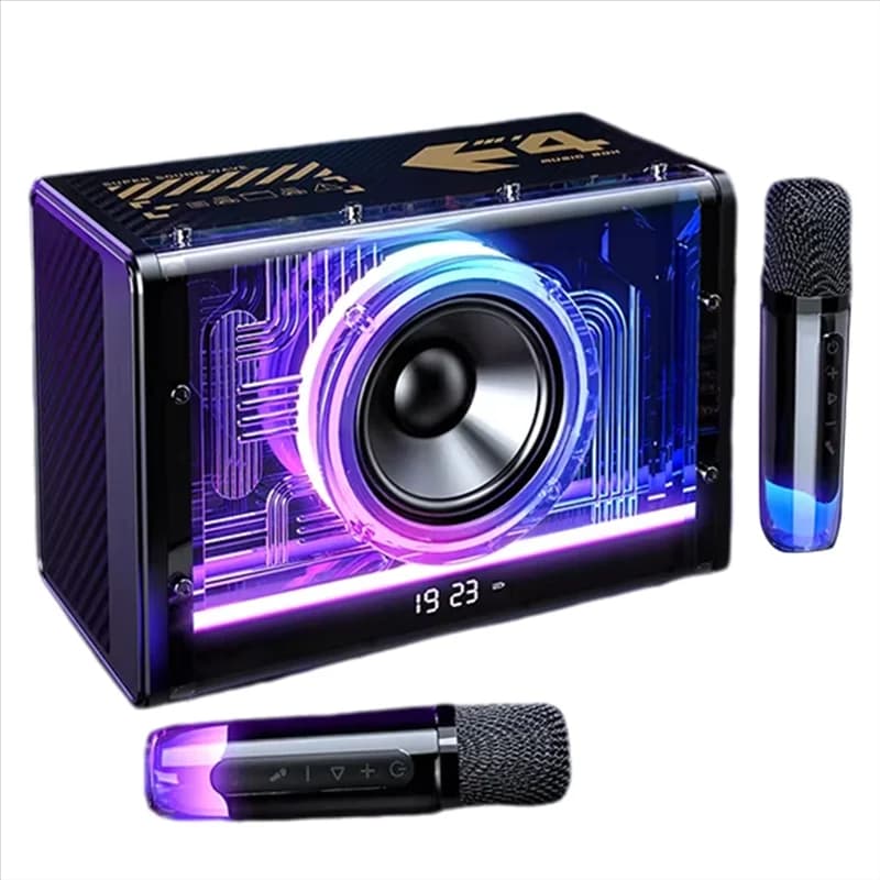 A78E-Bluetooth Altoparlante Macchina per karaoke Due microfoni wireless Luci LED portatili per adulti e bambini