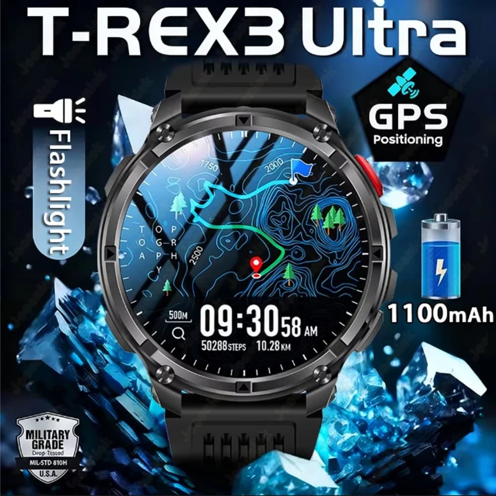 Smartwatch GPS da Esterno per Uomo, Batteria Grande 1100mAh, Impermeabile 5ATM, Monitoraggio Salute, Nuovo Smartwatch con Chiamata Bluetooth T-Rex3 Ultra
