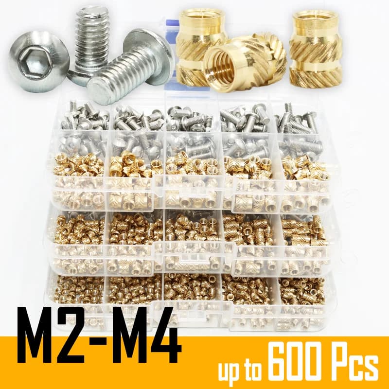 600 Dado brass insert and stainless steel screw set Smoothed hot melt thread copper heat nut for plastic 3D printer