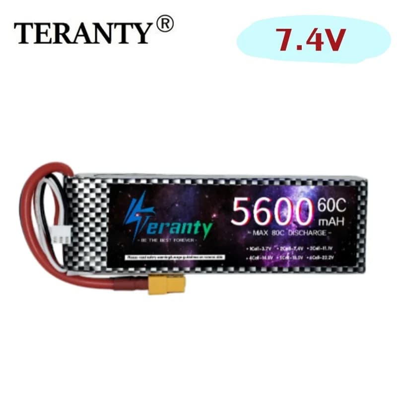 Batteria TERANTY 2S 7.4V 5600Mah 60C per auto RC, veicoli fuoristrada RC, auto da corsa, auto 4WD, elicotteri e barche
