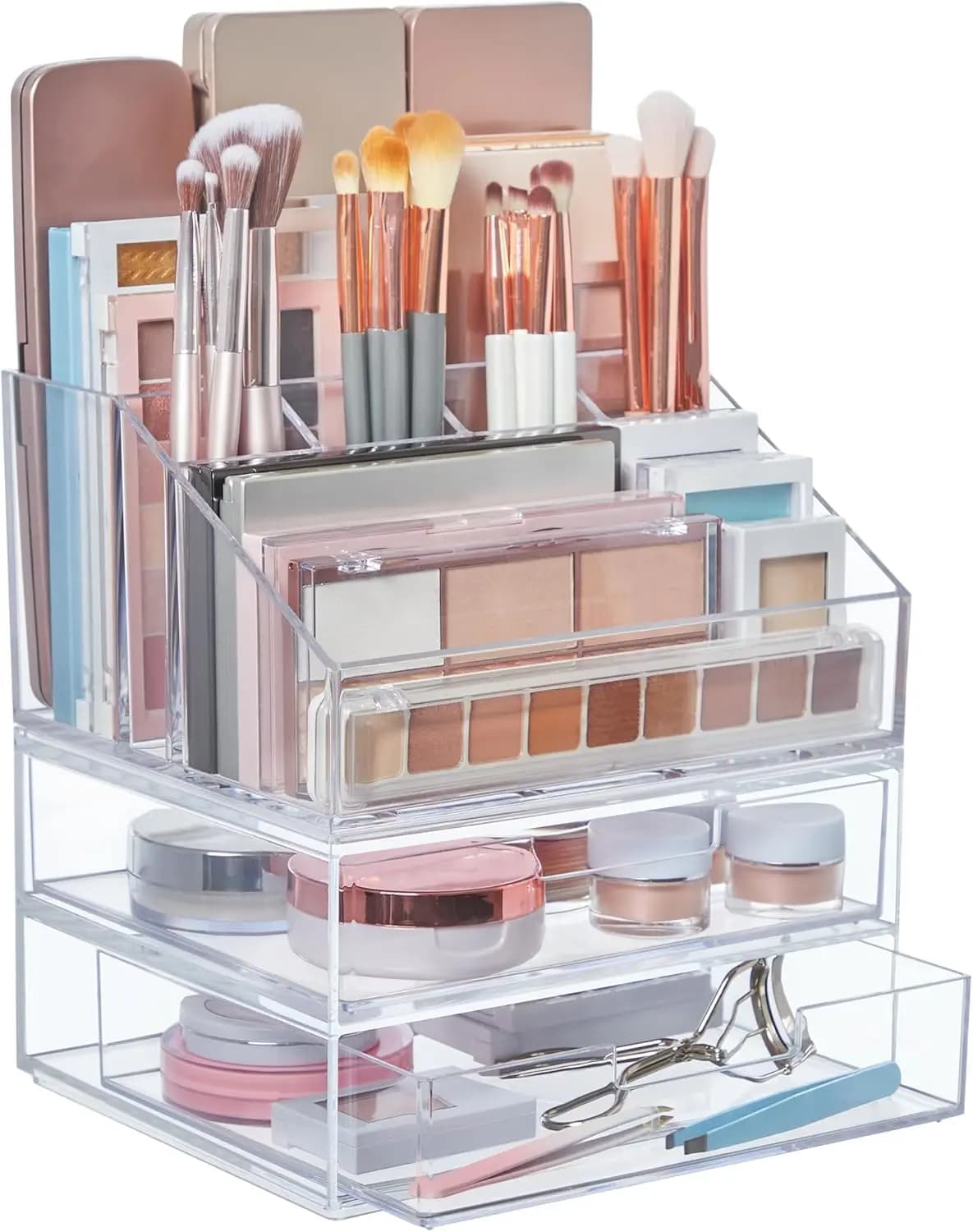 BPA-Free Plastic Makeup Organizers Set, Stackable, USA Products for Brushes and Cosmetics