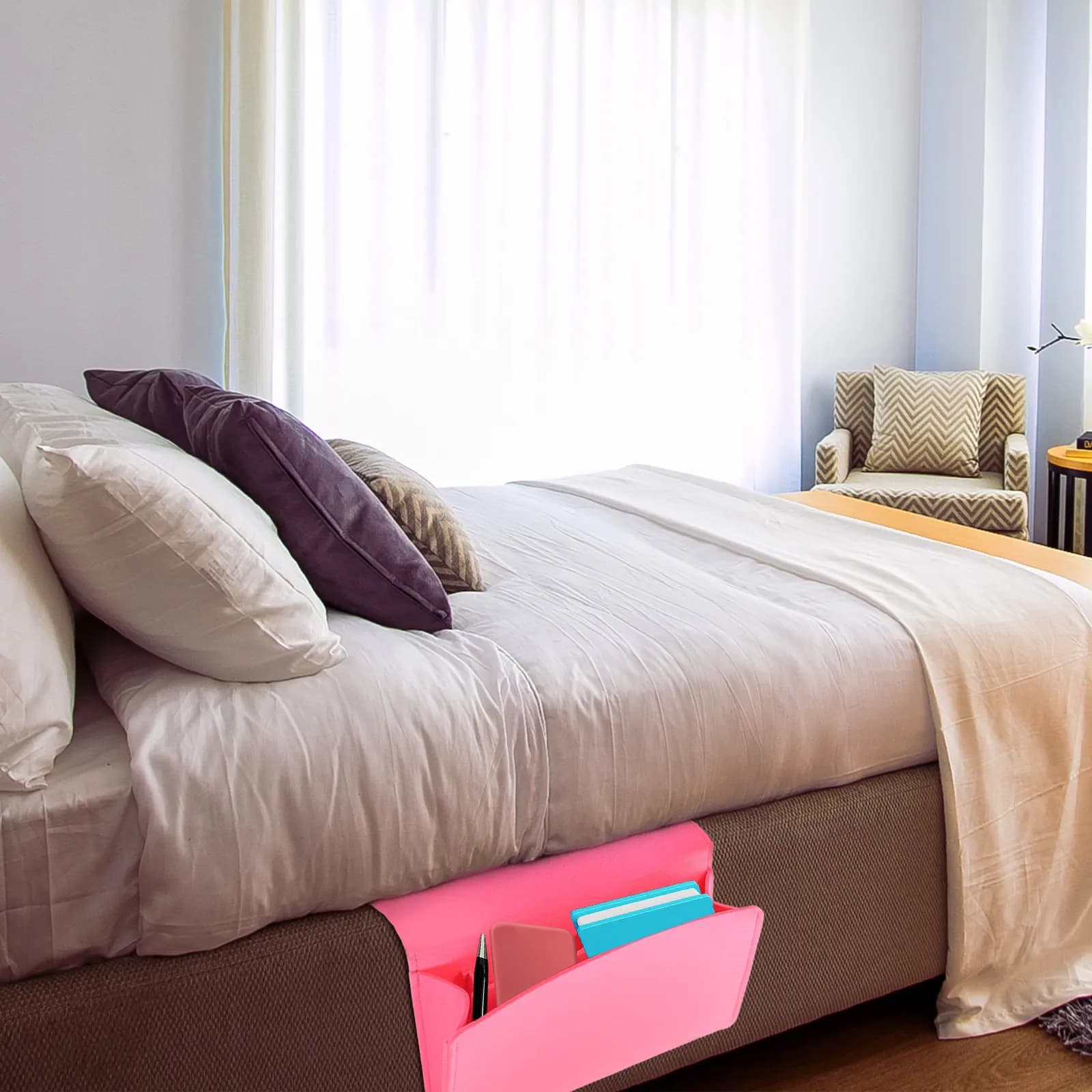Felt Bedside Storage Organizer Minimalist Modern Space-Saving Bedside Pocket Holder for Laptop Tablet Phone Remote Magazine