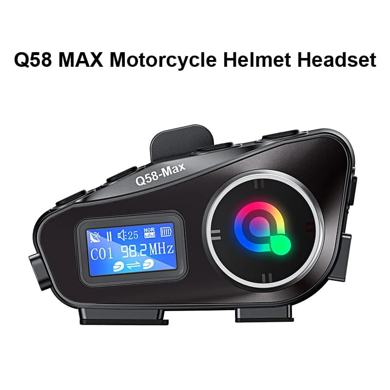 Q58MAX Casco moto Auricolare Bluetooth MP3 Mixing Musica Condivisione Schermo LCD FM Walkie-Talkie Casco Auricolare IP65 Impermeabile