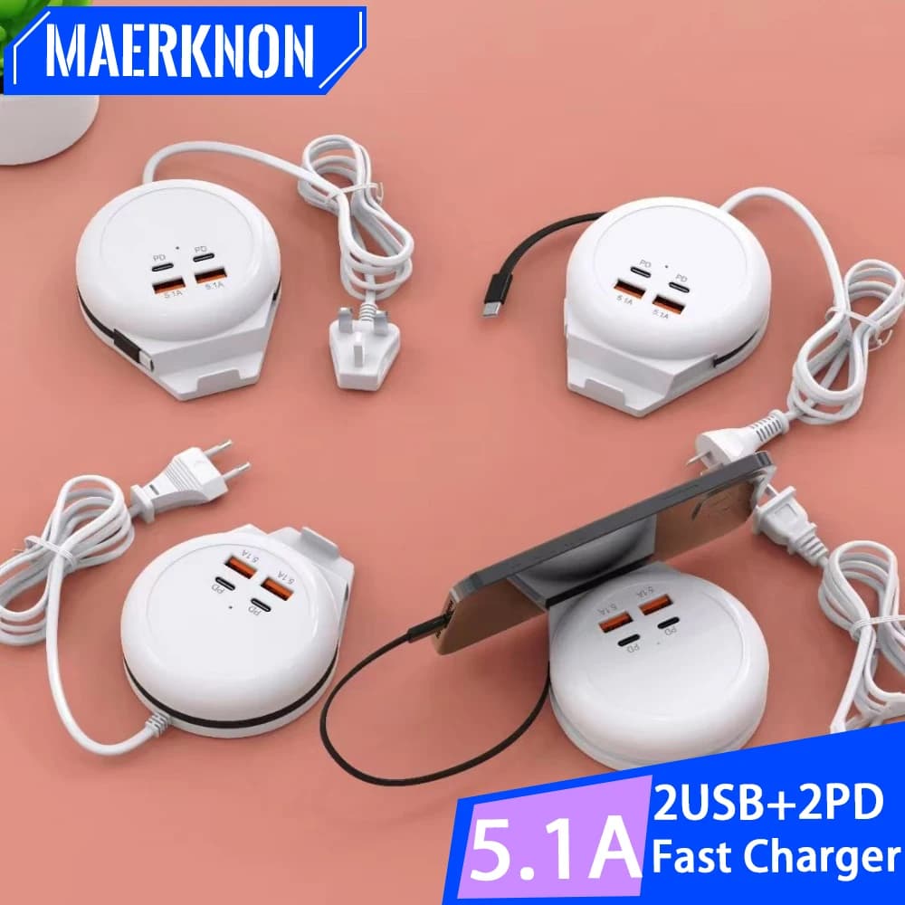 Adattatore per caricabatterie da muro per telefono cellulare a ricarica rapida HUB USB 4 in 1 USB tipo C 5.1A per iPhone Huawei Xiaomi Docking station di ricarica