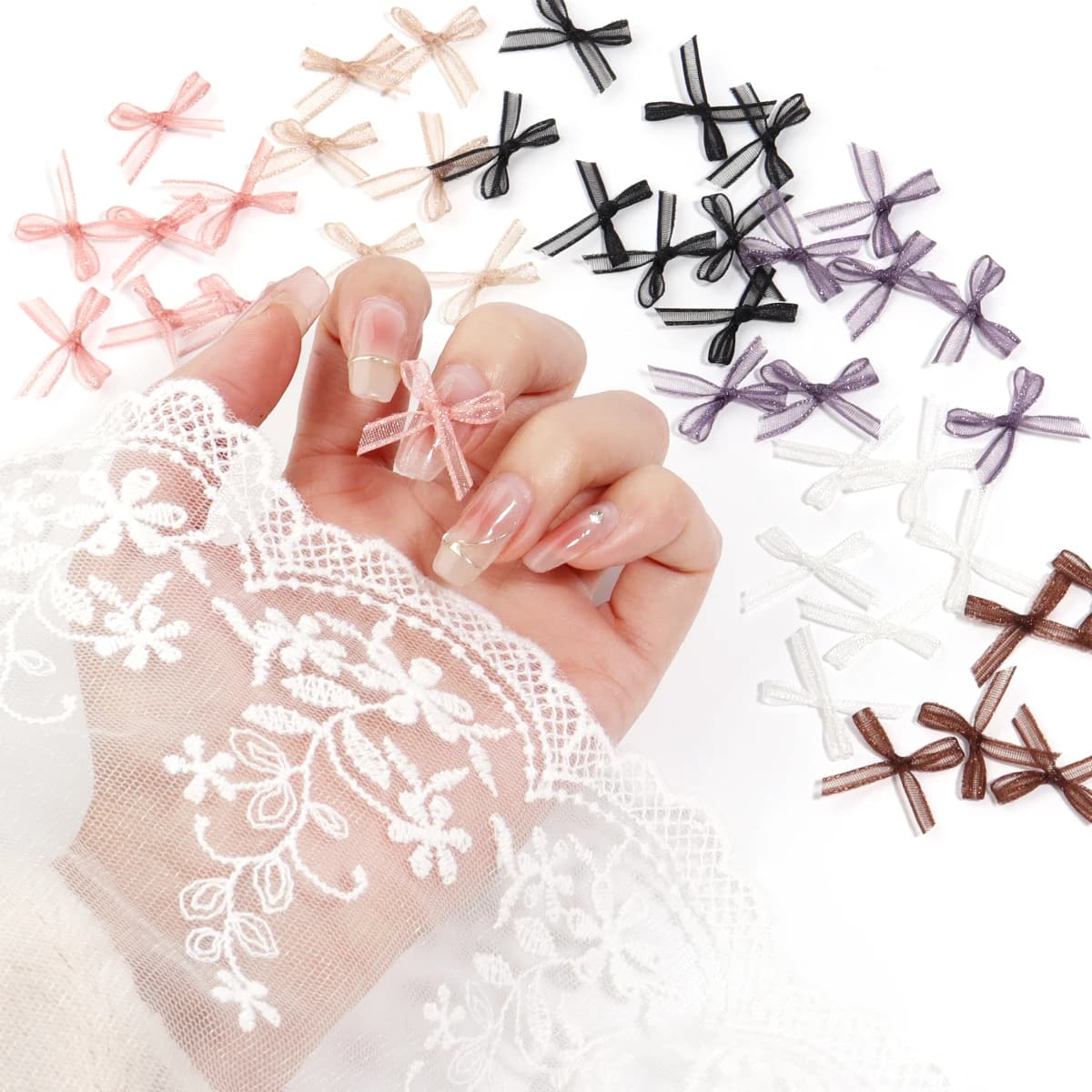 30 pz/lotto 2.5x1.5 cm Organza Archi Colorati Mini Nail Bowknots Per La Decorazione Della Festa Nuziale FAI DA TE Fatti A Mano Unghie Manicure Accessori