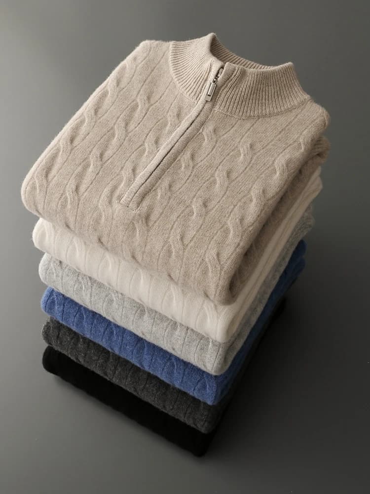Autunno Inverno Uomo Mezze Cerniere 100% Maglione di Lana Merino Addensare Twist Fiore Pullover Retro Casual Cashmere Maglieria Solid Top