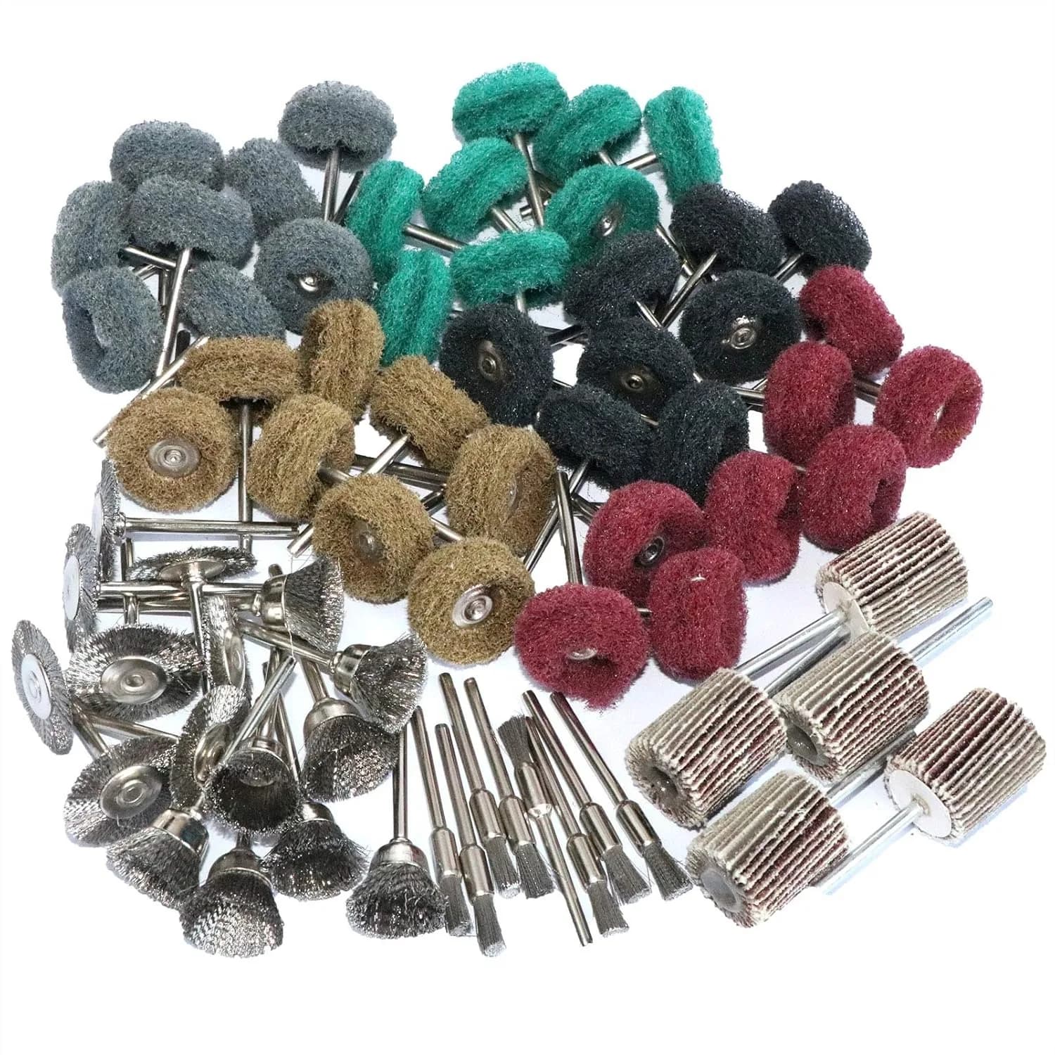 Set di 69 Pezzi di Spazzole Abrasive e Lucidanti per Utensili Rotanti, Ideale per Rimuovere Ruggine e Lavori di Dettaglio