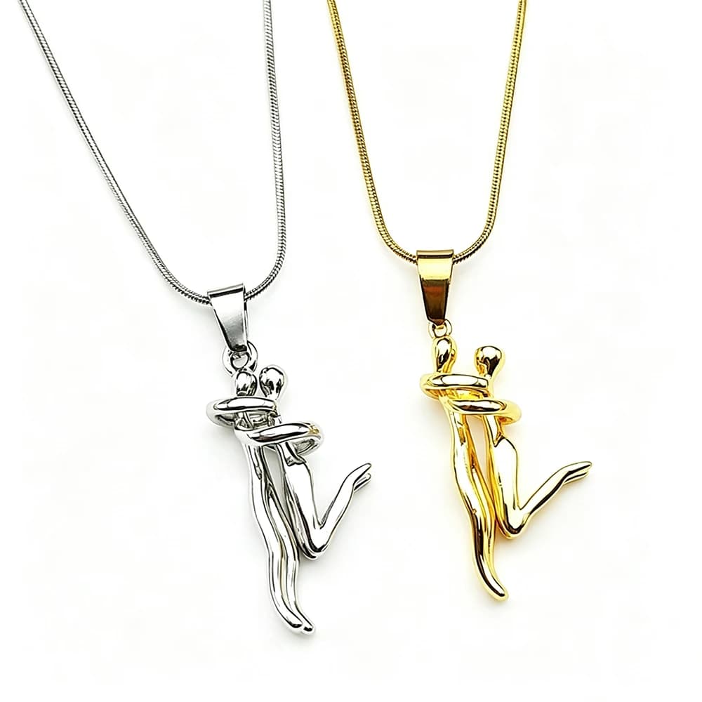 Collana con ciondolo che abbraccia coppia per donna uomo acciaio inossidabile color oro Hiphop sport amore catena gioielli regalo di San Valentino