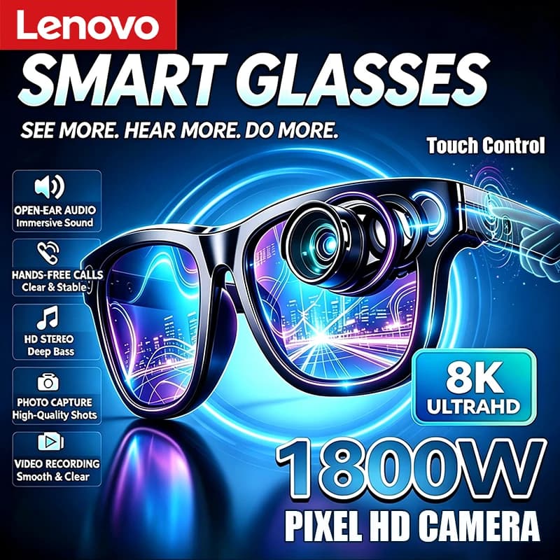 Lenovo 8K 1800W AI Smart Glasses Hands-Free Calling AI Translation AI Chat Logging Music Playback Men Women Smart Sunglasses