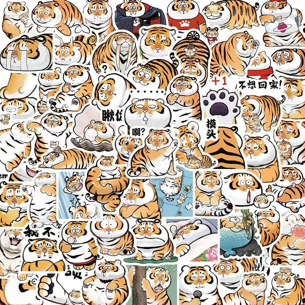 10/30/50 pezzi cartone animato carino tigre grassa animale creativo graffiti adesivo bici skateboard casco per auto computer portatile all'ingrosso