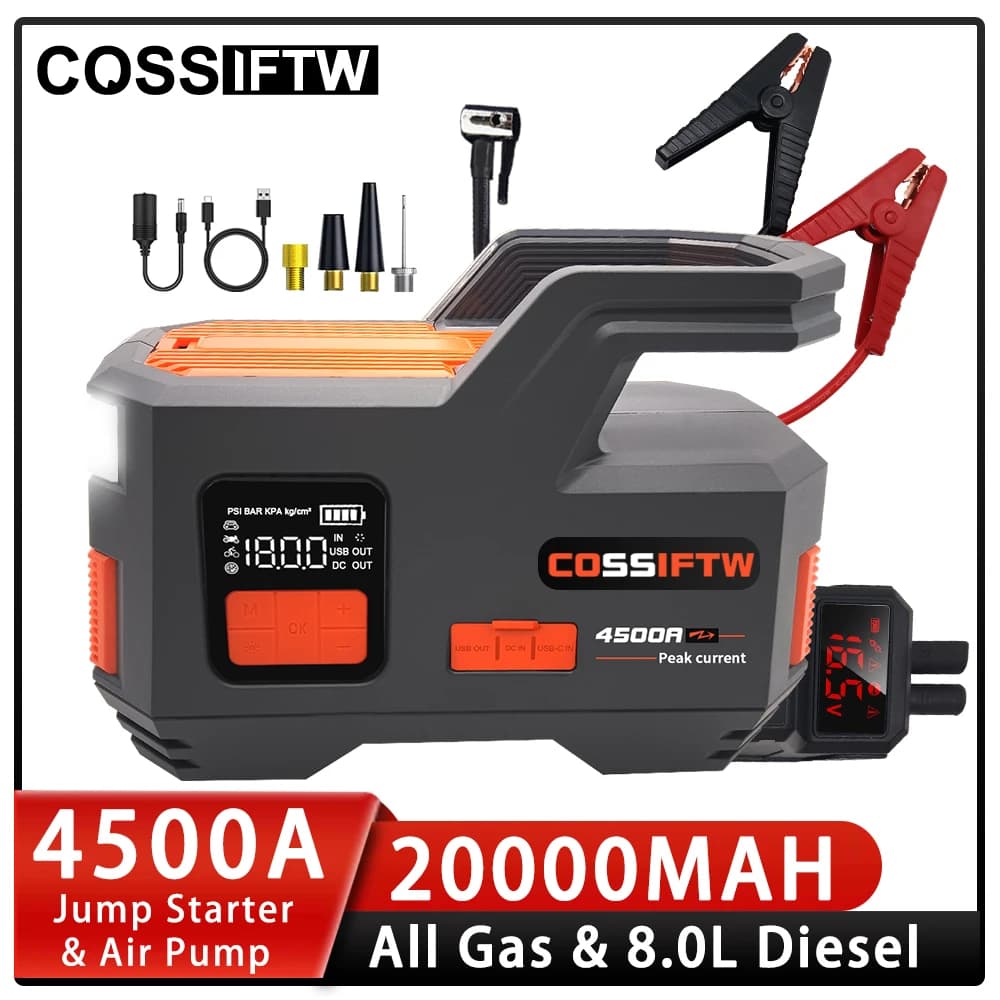4500A dispositivo di avviamento di emergenza per auto Booster 150PSI compressore d'aria 20000mAh Power Bank caricabatteria di emergenza a partire da 12V