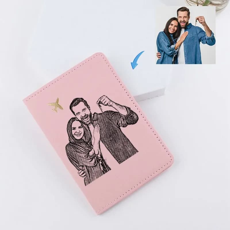 Portafoglio da viaggio con copertina per passaporto con foto personalizzata per uomo e donna con incisione personalizzata per custodie per carte fotografiche, set di credito per regali