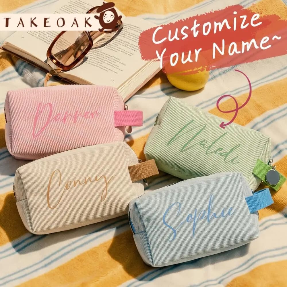 Soft Pastel Twill Fabric Zipper Cosmetic Pouch With Custom Name Print Multi-Use Travel Makeup Bag Student PenCase Souvenir Gift