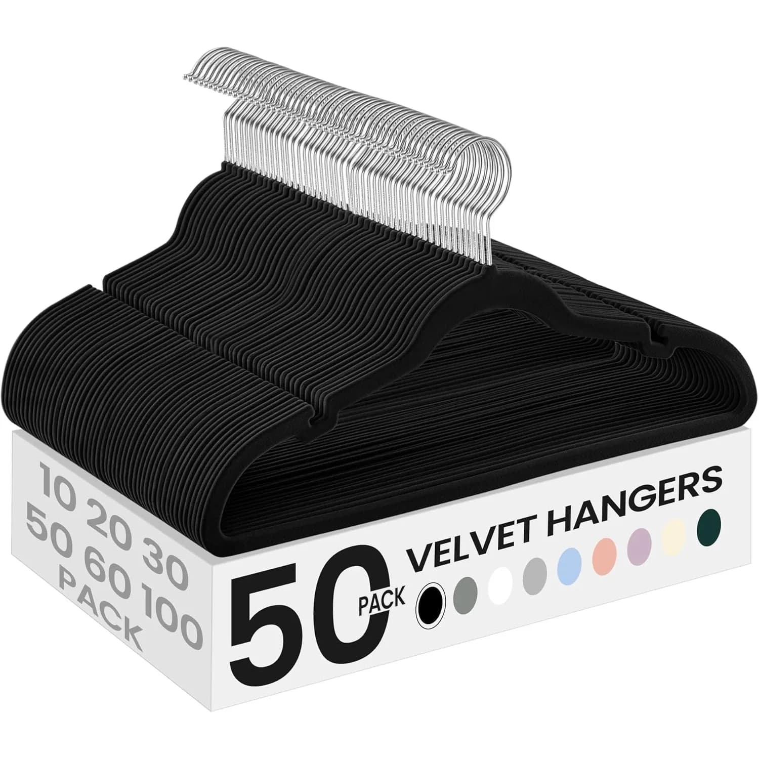 Confezione da 50 appendiabiti in velluto, antiscivolo con intagli sulle spalle, barra per pantaloni, 360° ° Gancio Girevole Salvaspazio per Armadio