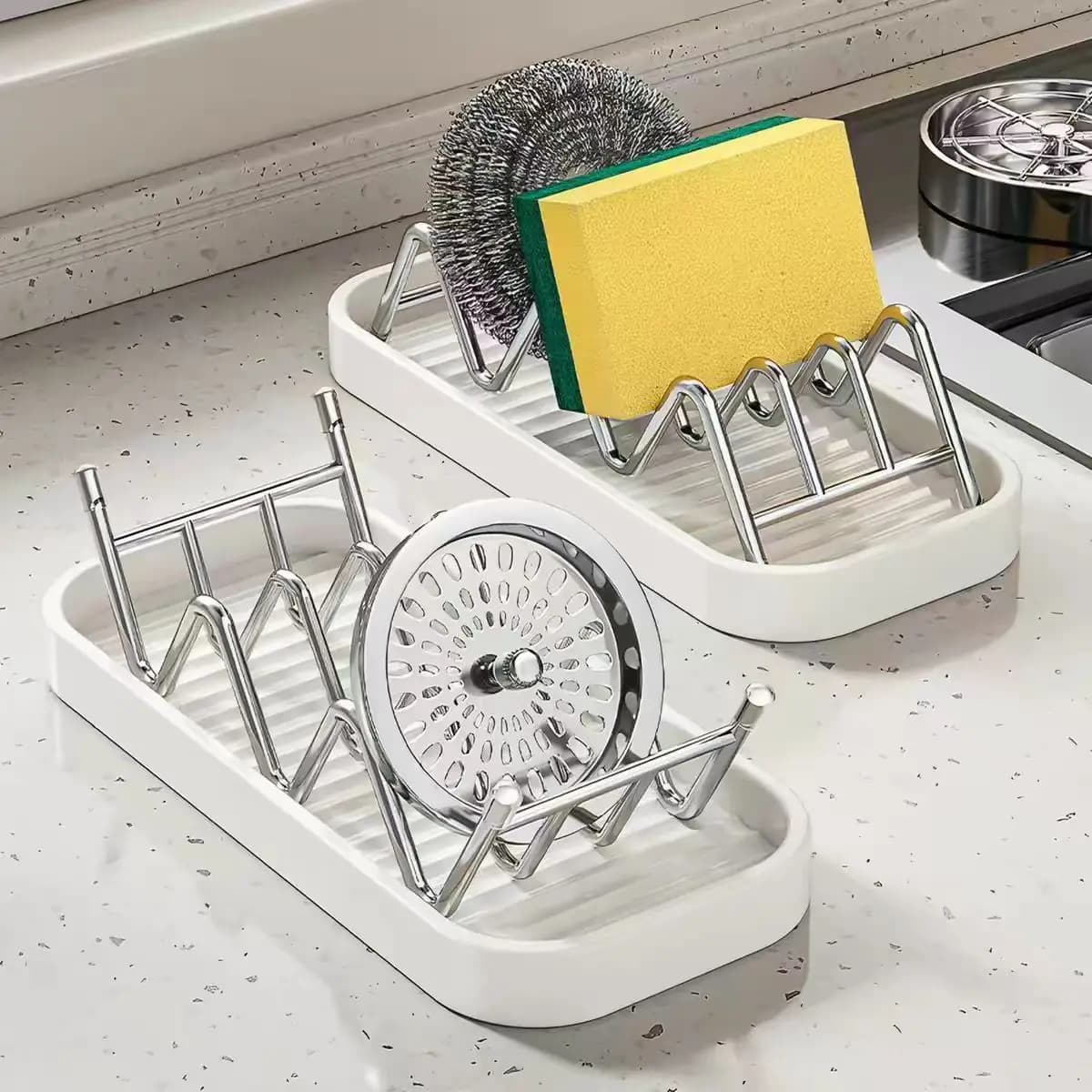 Stainless Steel Soap Rack Toilet Bathroom Soap Drain Rack with Tray Kitchen Dishwashing Brush Sponge Brush Shelf