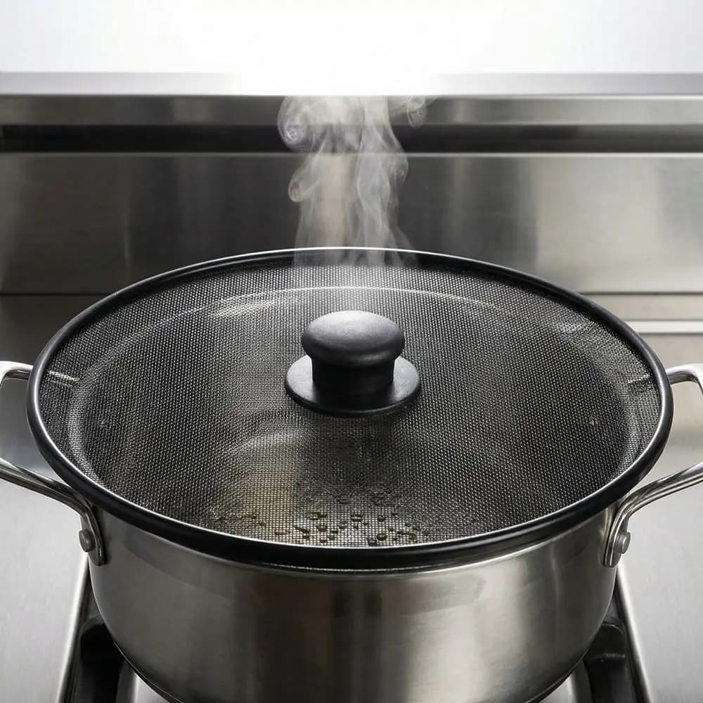 Pratico Schermo Anti-Schizzi con Manico in Acciaio Inox, Protezione Anti-Graffio a Maglia Fine per Padelle