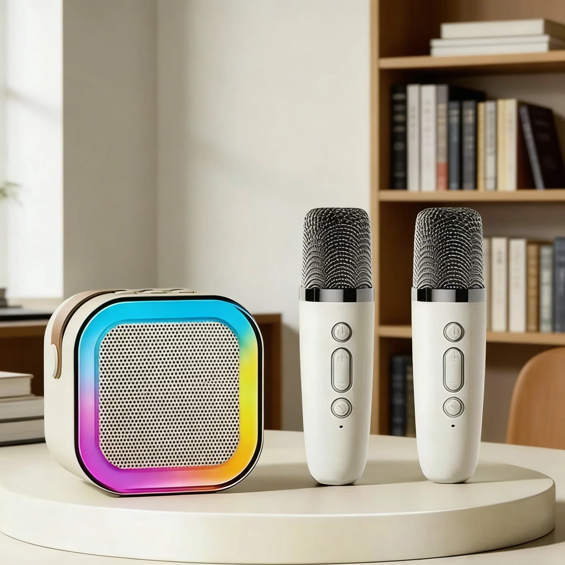 Macchina Karaoke Bluetooth Portatile, 2 Microfoni Wireless, Subwoofer con Luci LED, Impermeabile IPX4, Altoparlante USB, Regalo e Decorazione per le Feste