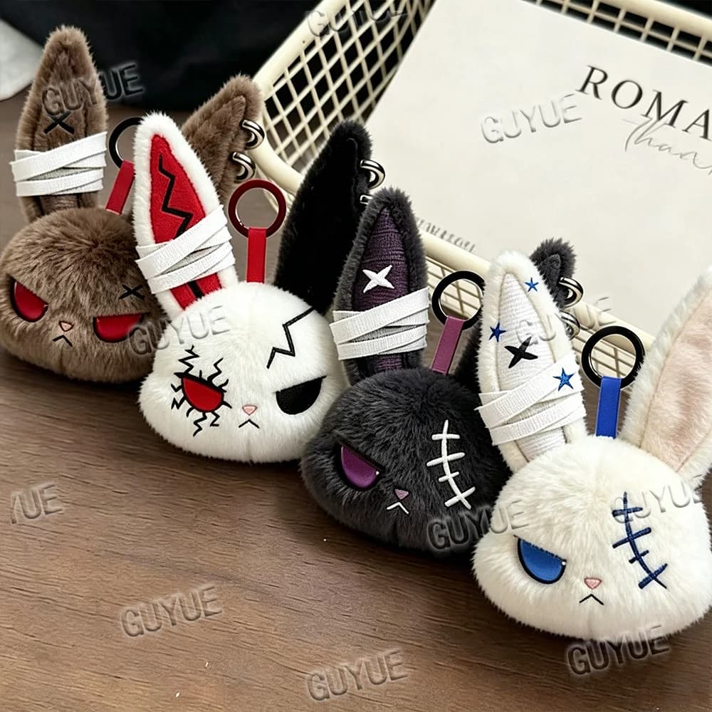 Kawaii Key Ring Hot Gothic Bunny Plush Keychain Pendant Car Bag Ornament Gift To RabbitBag Charm with Bandage Desian