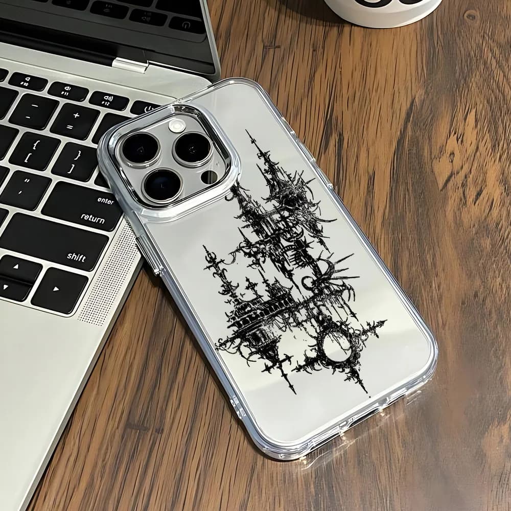 Black Retro Gothic Style Y2K Phone Case For IPhone 17 16e 16 15 14 13 12 11 Mini Pro Max X XR XSMAX 8 7 Air Plus Soft Cover