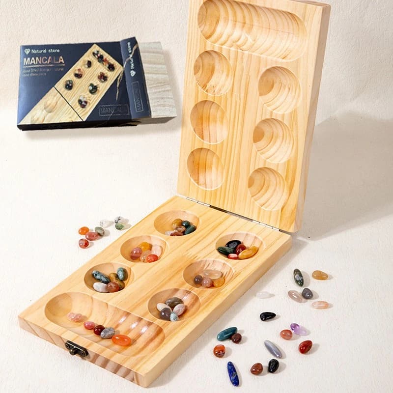 Mancala Chess Set metal buckle Board Game Set, Wooden Mancala Board Game Set, Larger Size Mancale - Portable Dual Player