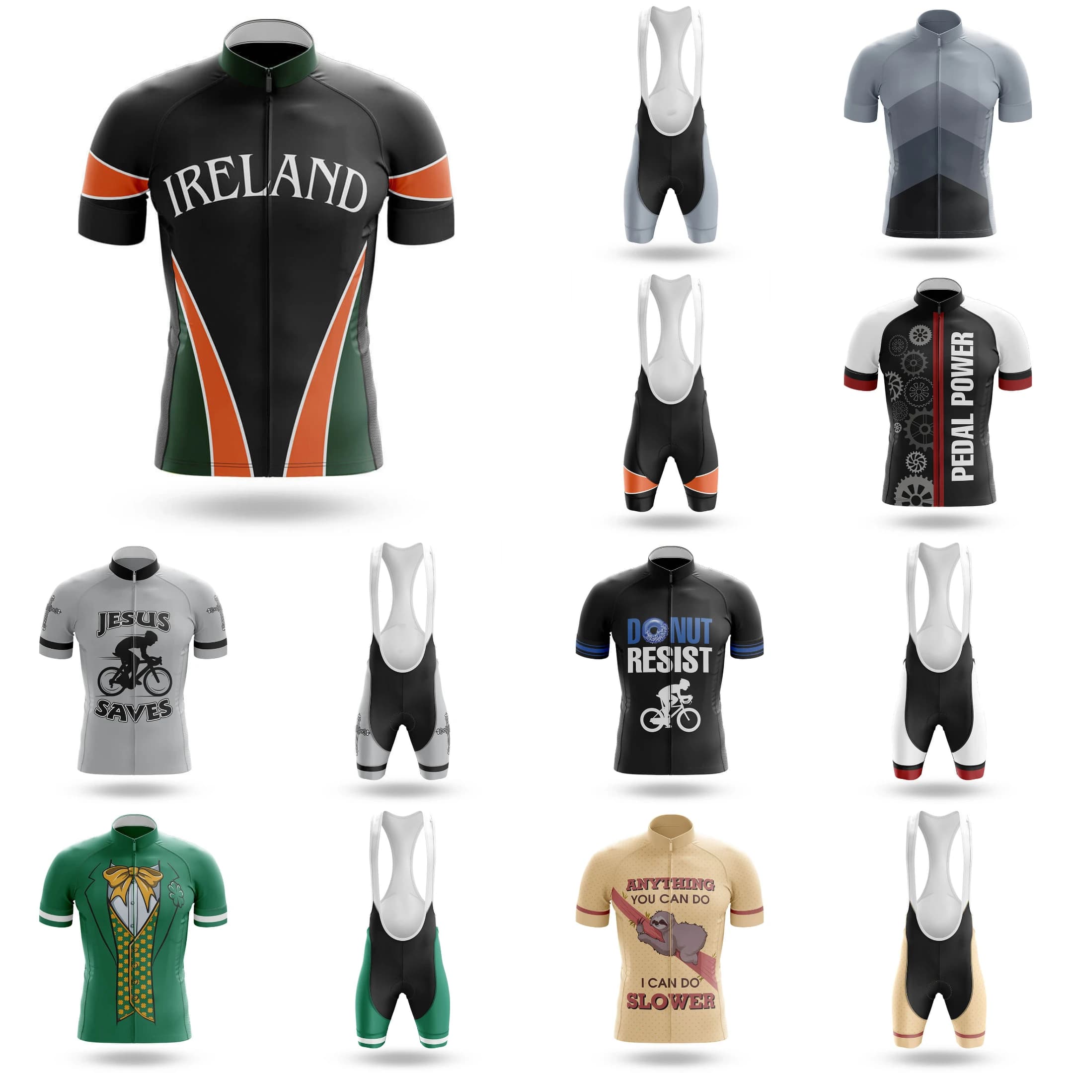Pedal Power New Cycling Jersey for Men Breathable Short Sleeve Bib Shorts Durable 20D Gel Pad, Mountain Bicycle Clothing, New