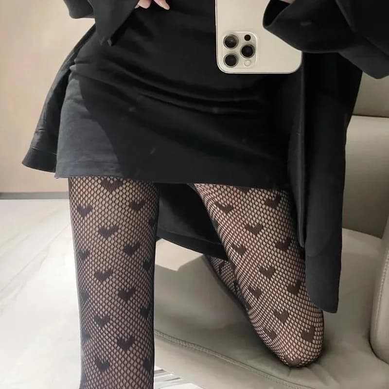 Vendita calda delle donne sexy rete da pesca pizzo maglia cuore calze fondo collant caldo classico collant coscia a vita alta calze