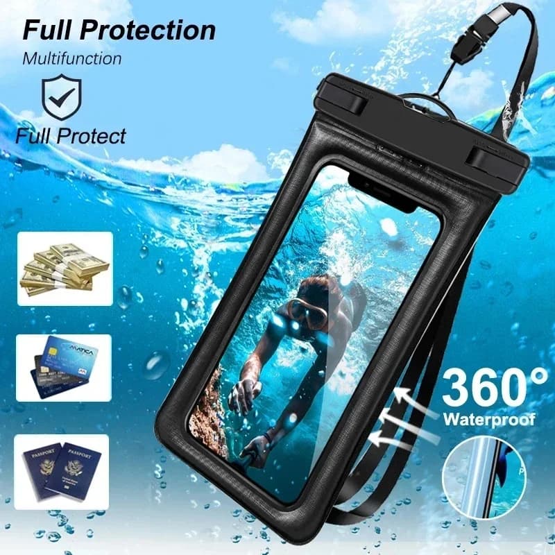 PVC Transparent Raincoat for Telephone with Bright Touchscreen and Airtight Closure for Swimming, Diving, Thermal Springs and Rafting