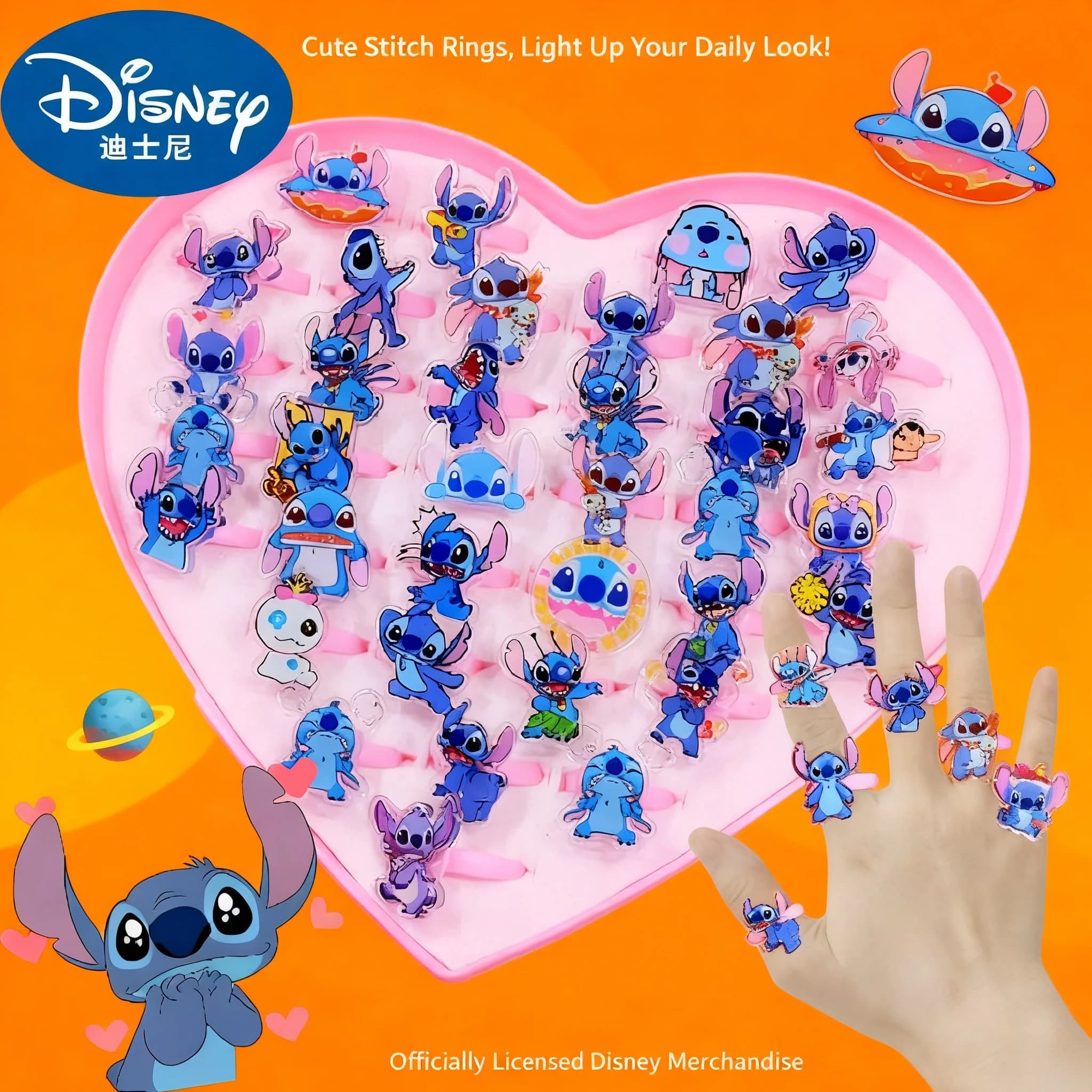 Disney Ring Stitch Anime 10/20 pieces, Acrylic Ring Kawai Lilo & Stitch, Cartoon Accessories, Children's Toy, Gifts, Party Gadgets