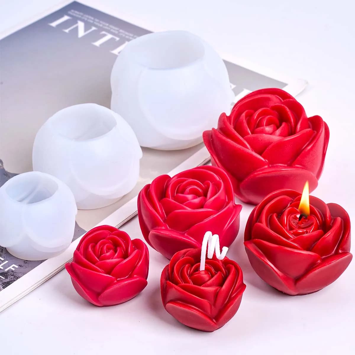 Stampo per candele in silicone a forma di fiore 3D Stampi per sapone romantico con aroma di rosa fai-da-te Artigianato in resina di gesso Creazione di decorazioni per matrimoni di San Valentino