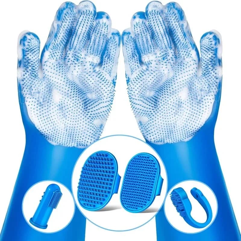 6PCS Kit per toelettatura animali domestici Guanti per lavaggio cani Spazzola da bagno per cani Spazzolino da denti per cani Guanti da bagno per cani Spazzola per shampoo per cani