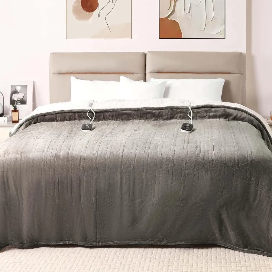 Coperta riscaldata elettrica Coperta riscaldante Queen Size 84"x 90" Regalo caldo con doppi controller Velluto e Sherpa 10 livelli e 0.