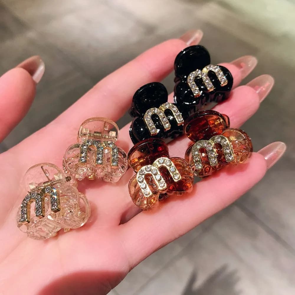 2PCS New Acrylic Rhinestones Side Chest Pins Clip Front Polished HairClips Grab Women Girls Hair Accessories Style