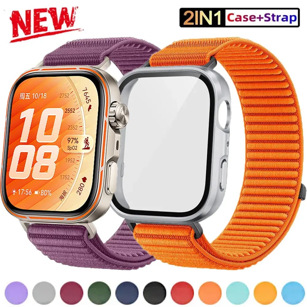 Custodia in vetro temperato + cinturino sportivo per Huawei Fit4 fit4pro/5pro, cinturino in nylon per Huawei Fit3 Fit4/5, cover in PC, accessori per smartwatch