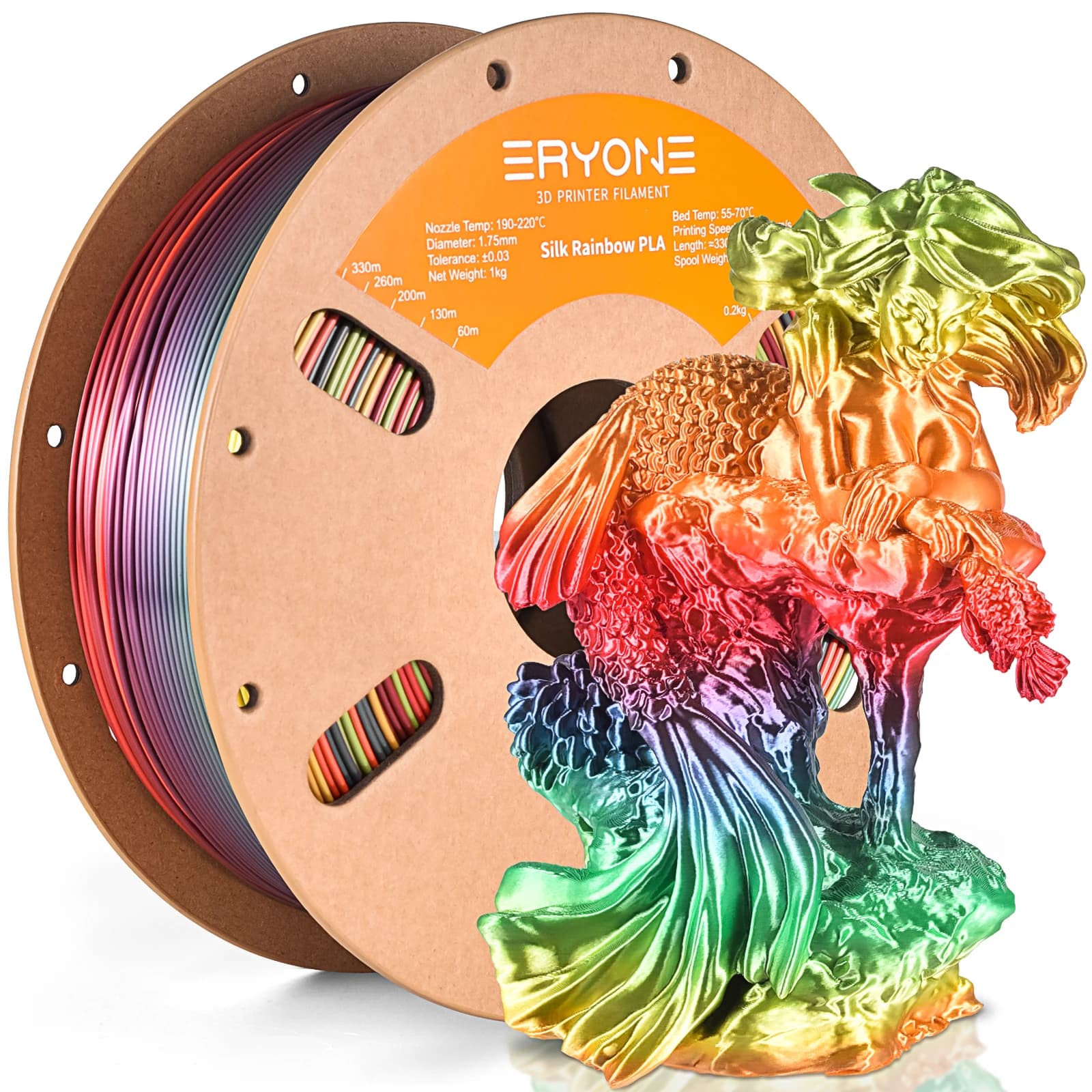 Eryone Silk Rainbow PLA 1KG Filament 1,75mm ±0,03mm Excellent quality for 3D printer Sunset Vibration palette Rainbow Materials
