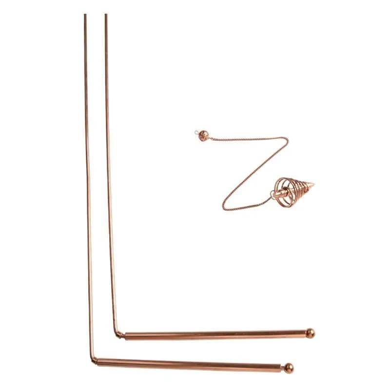 Kit Leggero da 3 Pezzi in Rame per Rabdomanzia: Bacchette per Rabdomanzia + Pendolo per la Ricerca dell'Acqua, la Rabdomanzia, la Guarigione Energetica e il Rilevamento di Metalli