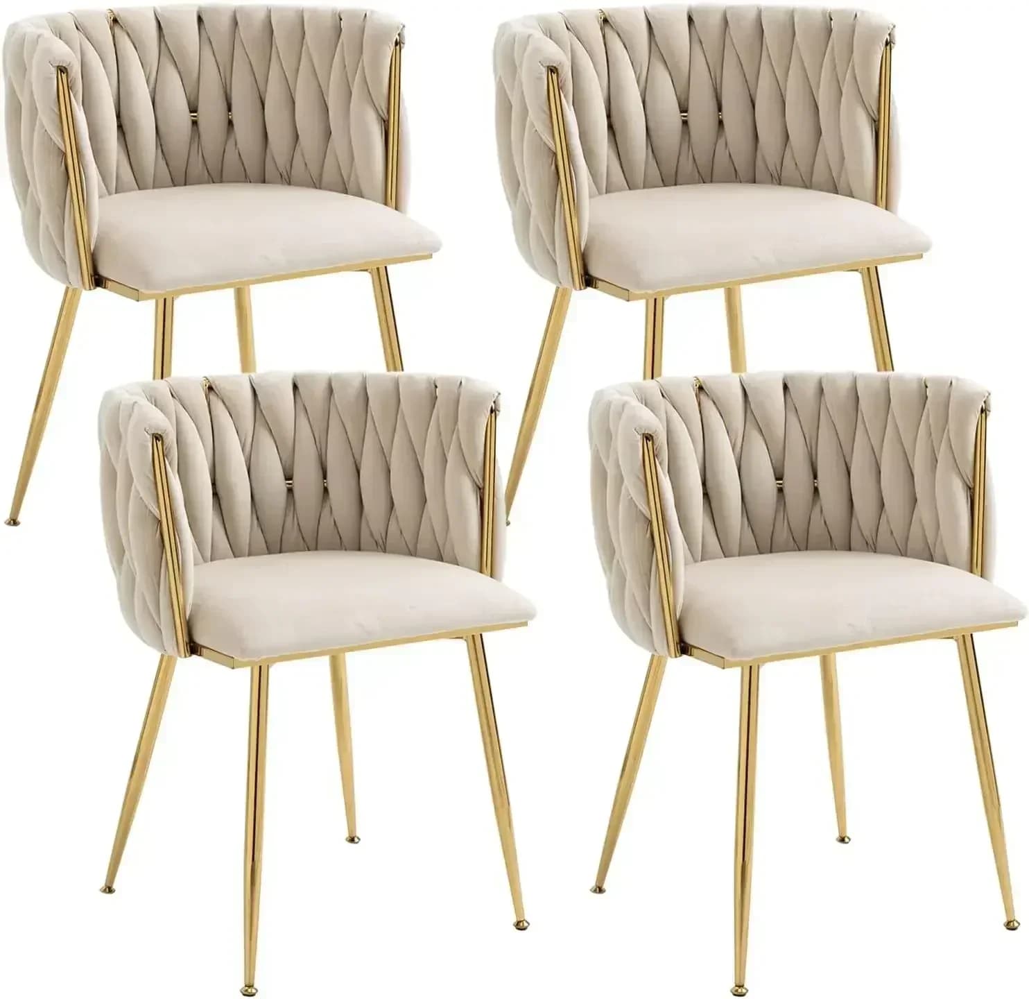 Sedia da Pranzo Moderna in Velluto con Gambe in Metallo Dorato, Set di 4 Sedie da Pranzo di Lusso Trapuntate per Soggiorno, Camera da Letto, Cucina
