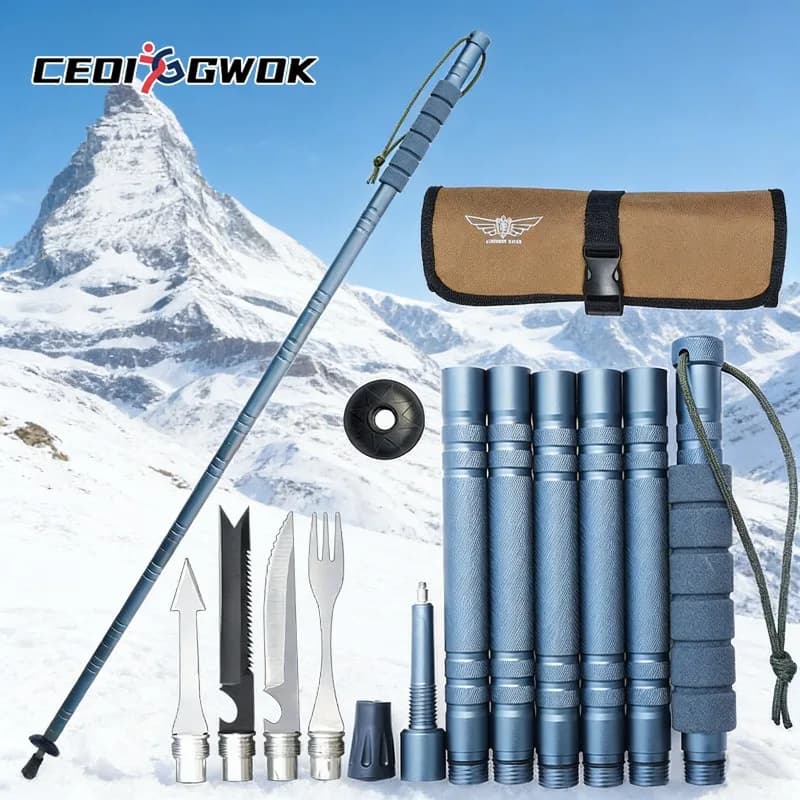 CEOI GWOK Multifunctional Durable Trek Sticks Light Foldable Aluminum Walking Sticks for Hiking and Climbing