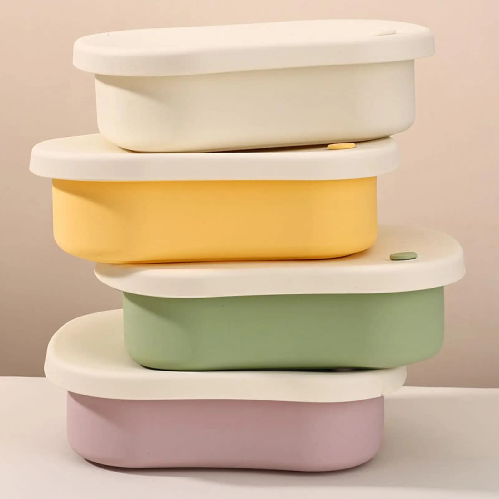 Silicone Food Container 3-Compartment Leakproof Lunch Storage Containers Adult Lunch Box for Kids Adults Snack School Office
